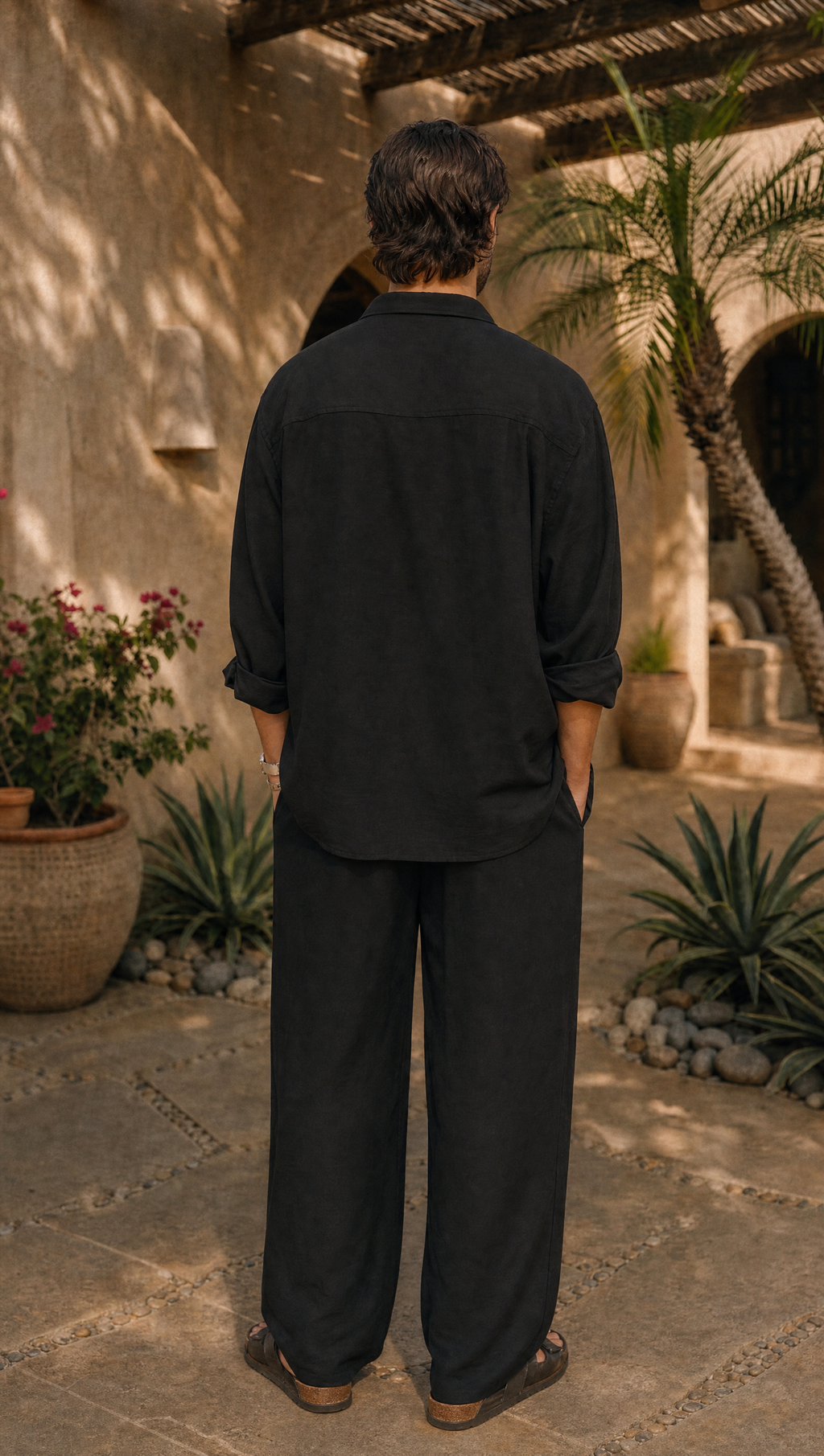BLACK LINEN LONG SLEEVE SHIRT