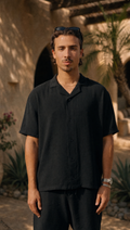 BLACK LINEN SHORT SLEEVE SHIRT