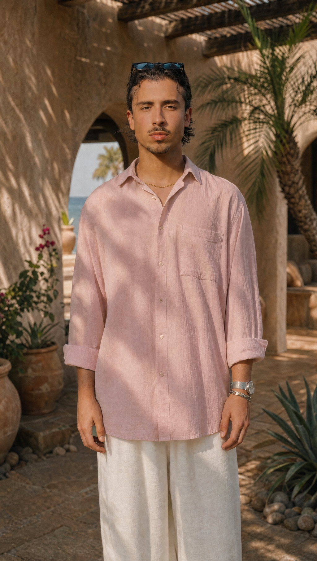 PINK LINEN LONG SLEEVE SHIRT
