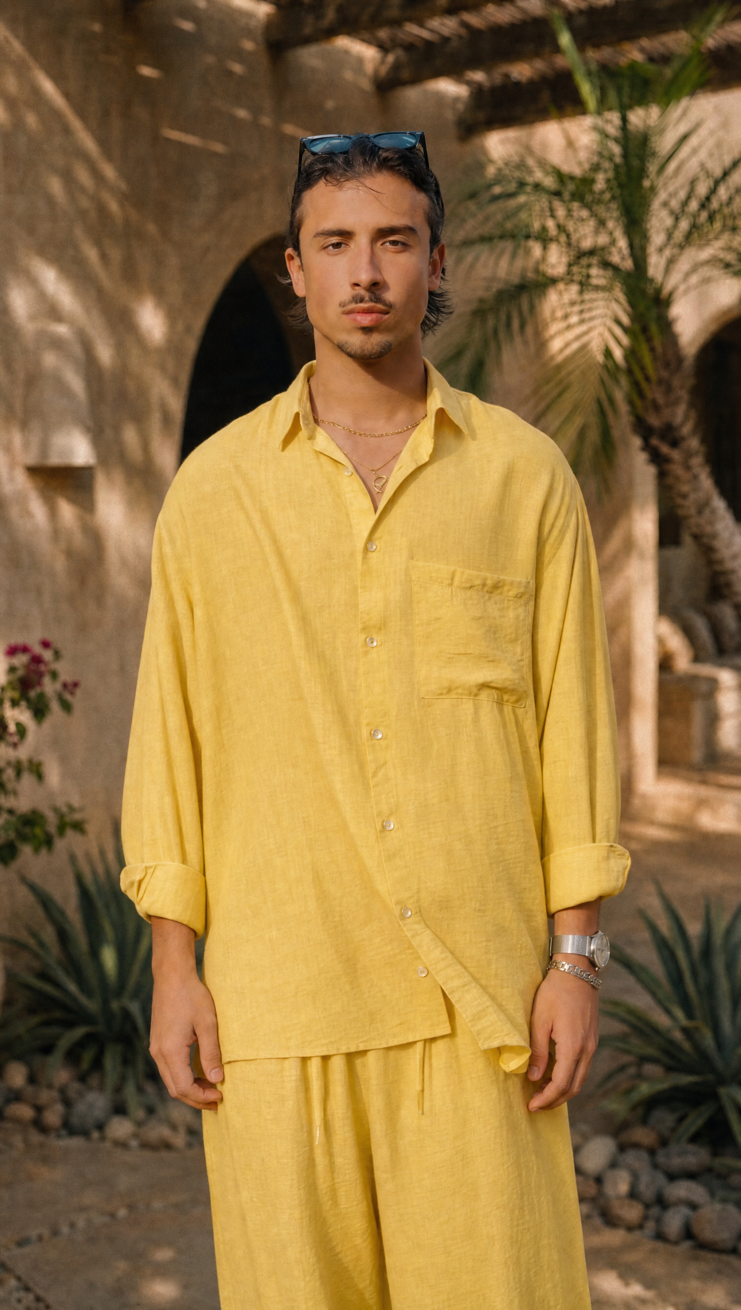 BUTTER YELLOW LINEN LONG SLEEVE SHIRT