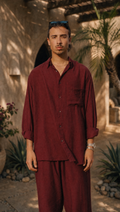 RED WINE LINEN LONG SLEEVE SHIRT