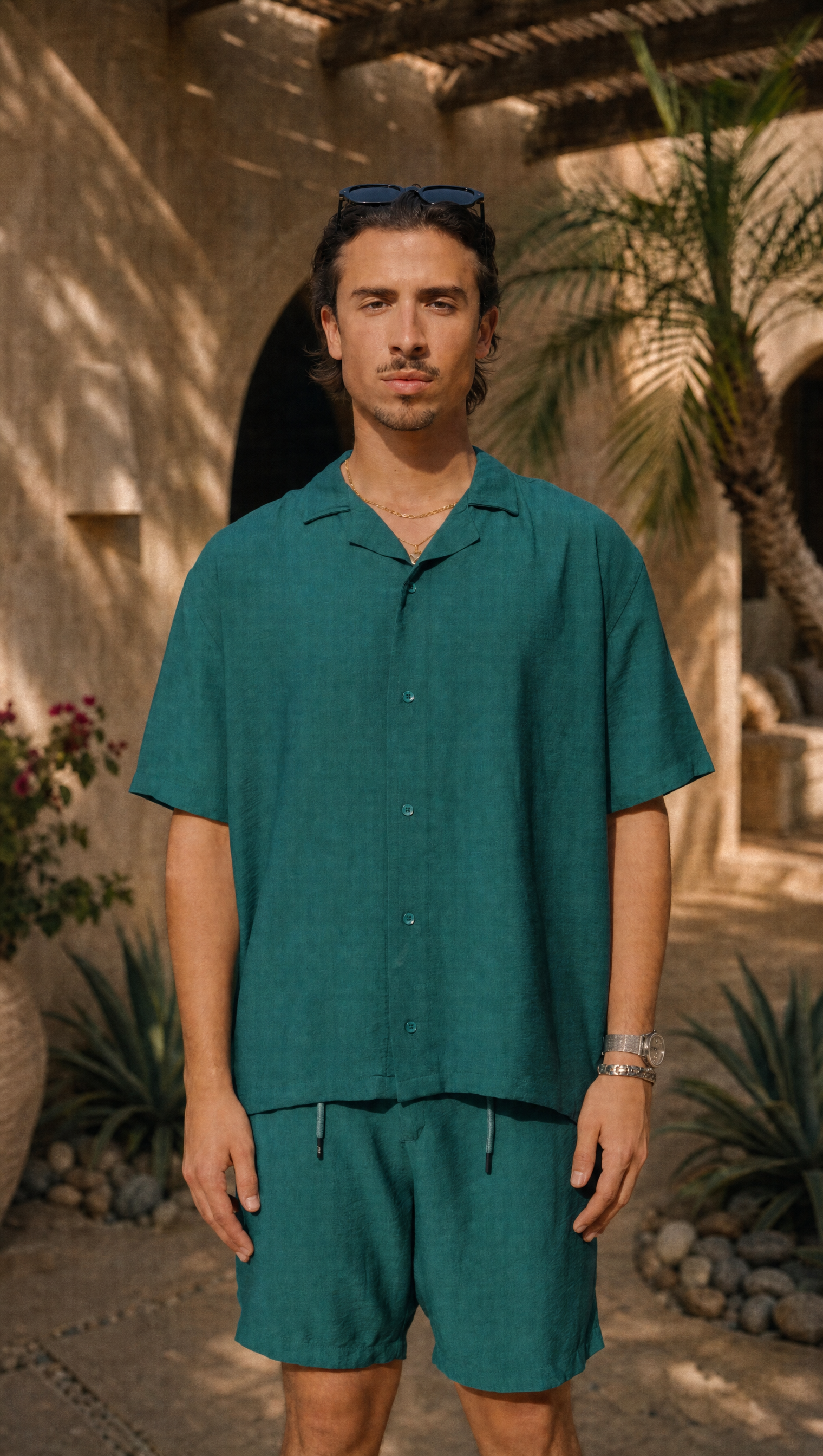 TEAL LINEN SHORT SLEEVE SHIRT