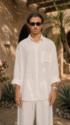 WHITE LINEN LONG SLEEVE SHIRT