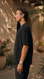 BLACK LINEN SHORT SLEEVE SHIRT