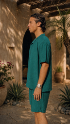 TEAL LINEN SHORT SLEEVE SHIRT