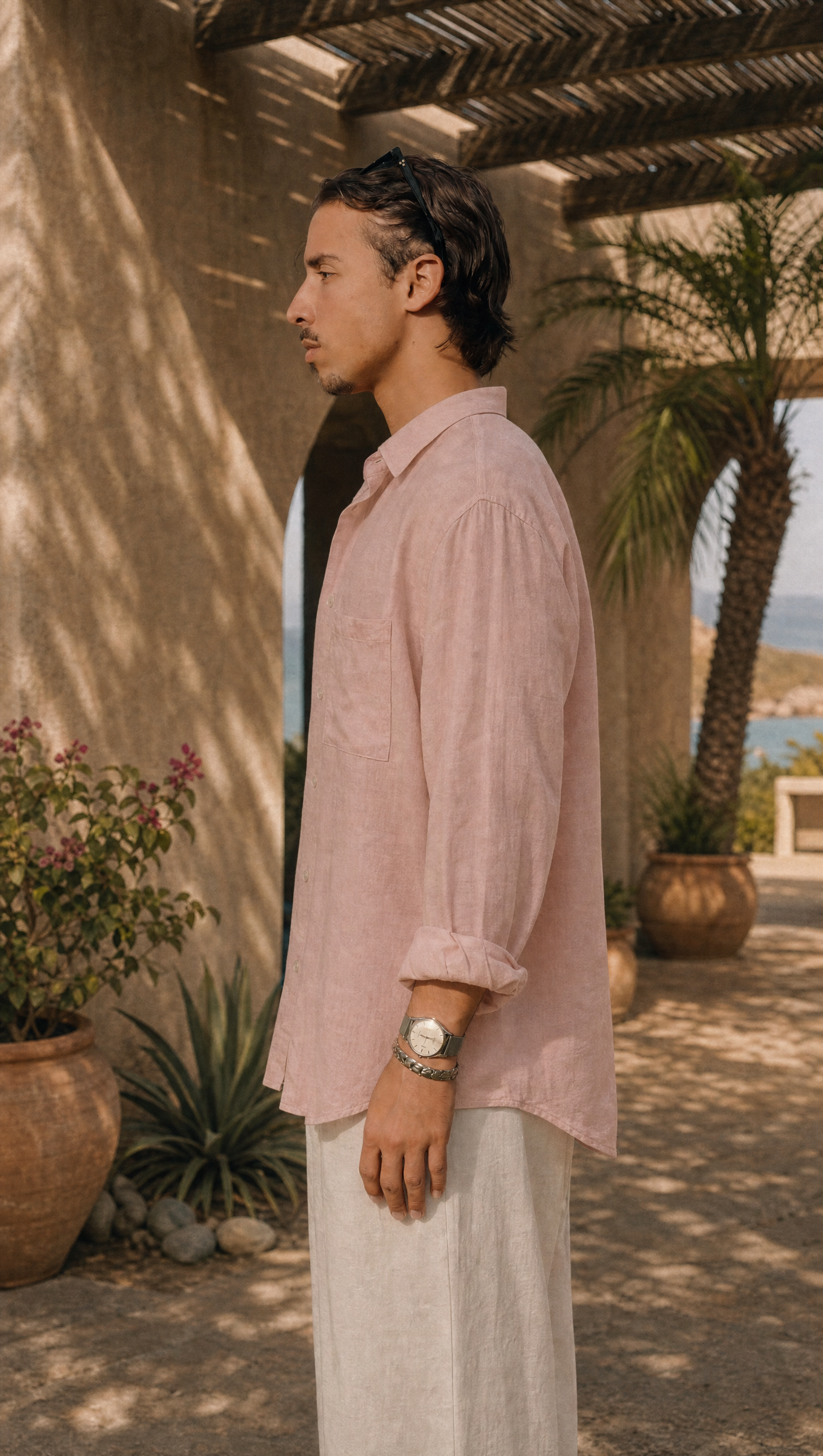 PINK LINEN LONG SLEEVE SHIRT