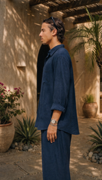 NAVY LINEN LONG SLEEVE SHIRT