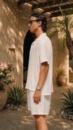 WHITE LINEN LONG SLEEVE SHIRT