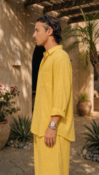 BUTTER YELLOW LINEN LONG SLEEVE SHIRT